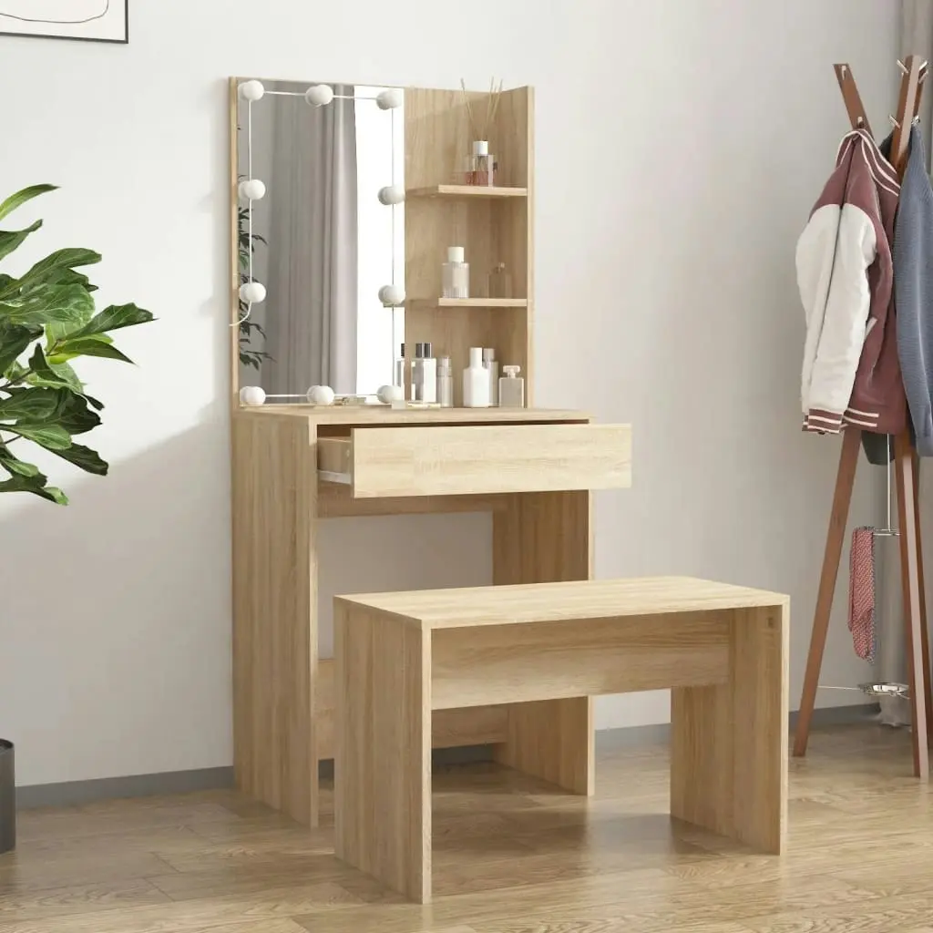 Dressing Table Set with LED Sonoma Oak Engineered Wood 3114133