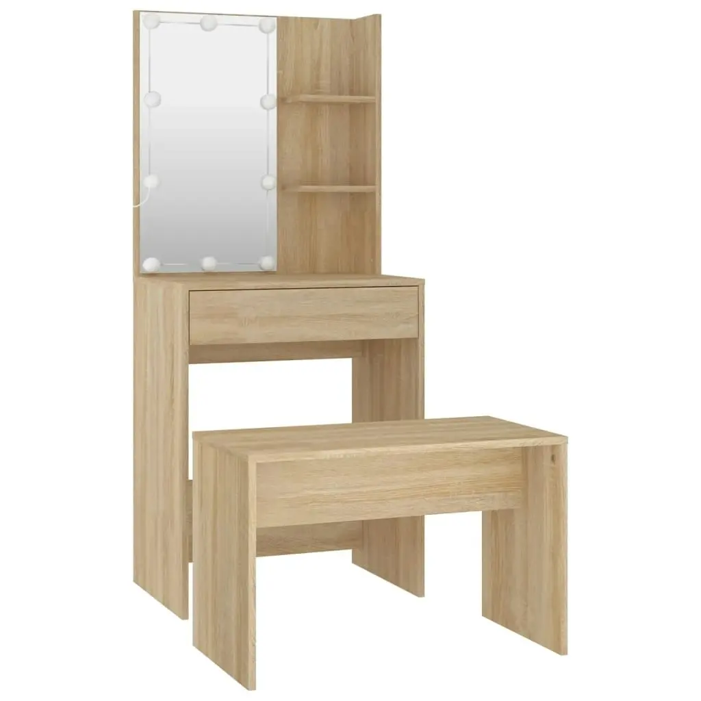 Dressing Table Set with LED Sonoma Oak Engineered Wood 3114133