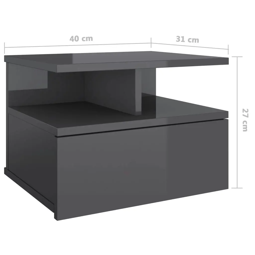 Floating Nightstand High Gloss Grey 40x31x27 cm Engineered Wood 800421