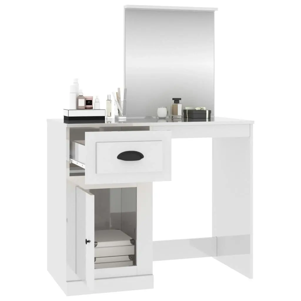 Dressing Table with Mirror High Gloss White 90x50x132.5 cm Engineered Wood 816762