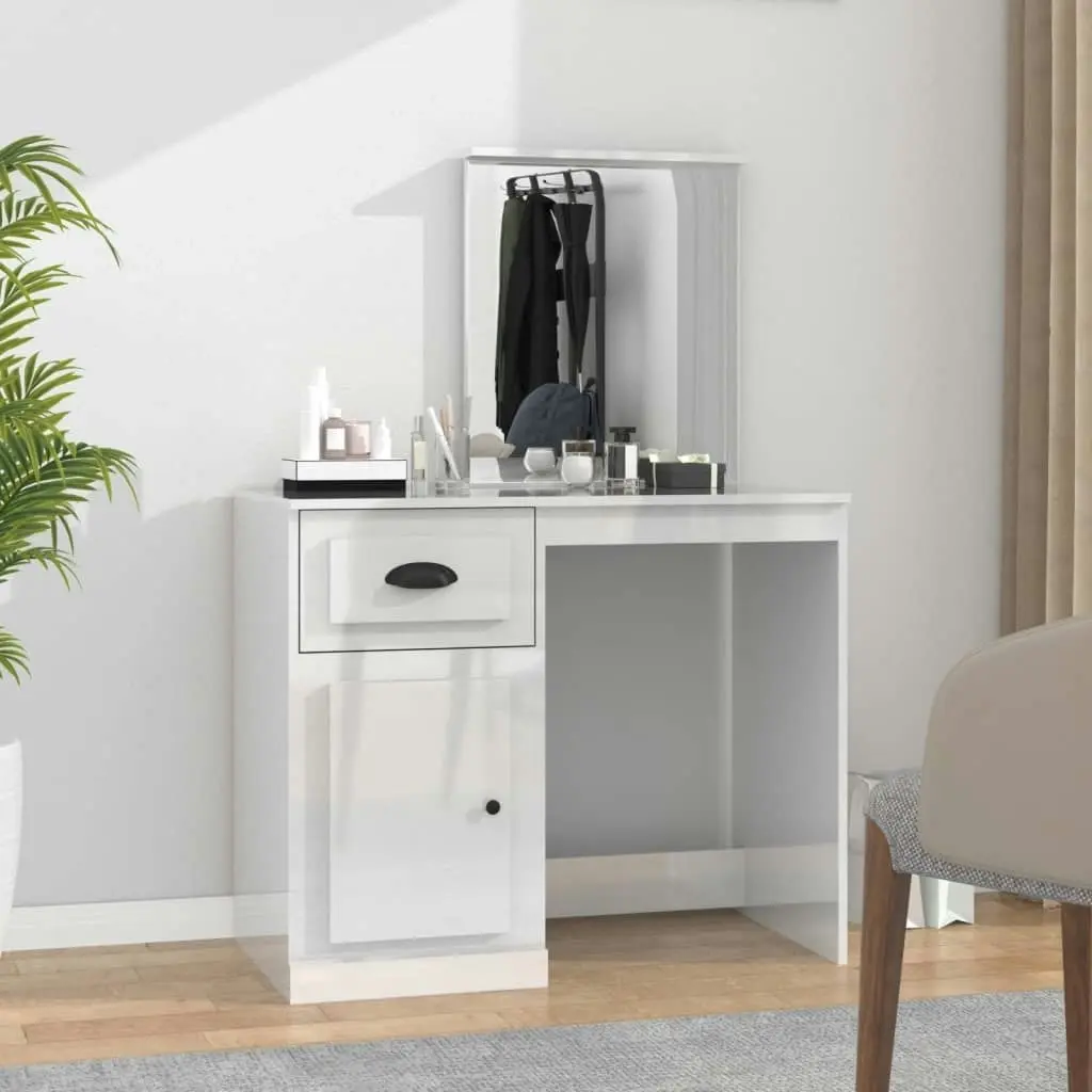 Dressing Table with Mirror High Gloss White 90x50x132.5 cm Engineered Wood 816762