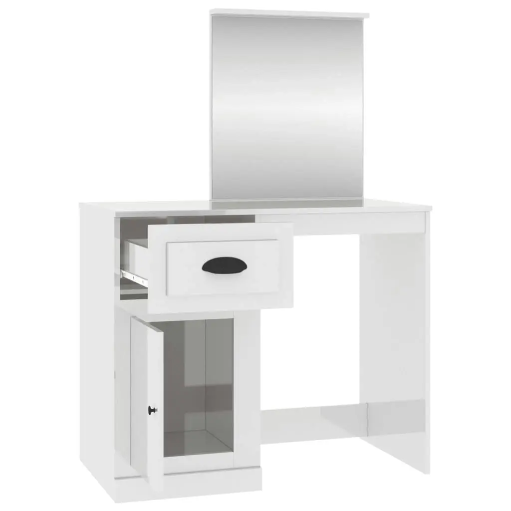 Dressing Table with Mirror High Gloss White 90x50x132.5 cm Engineered Wood 816762