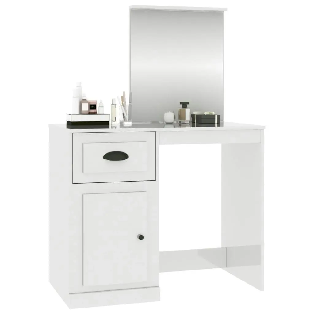 Dressing Table with Mirror High Gloss White 90x50x132.5 cm Engineered Wood 816762