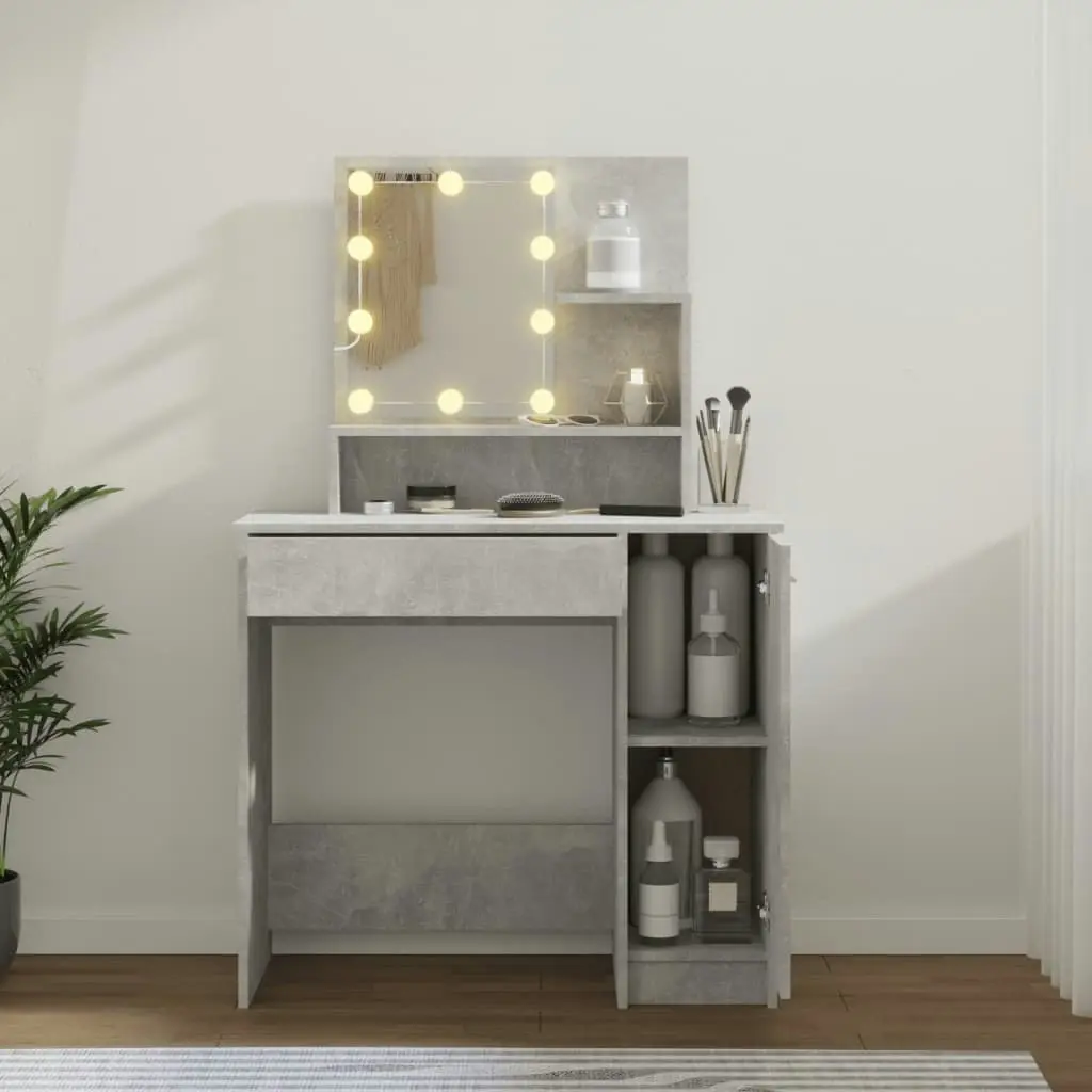 Dressing Table with LED Concrete Grey 86.5x35x136 cm 808814