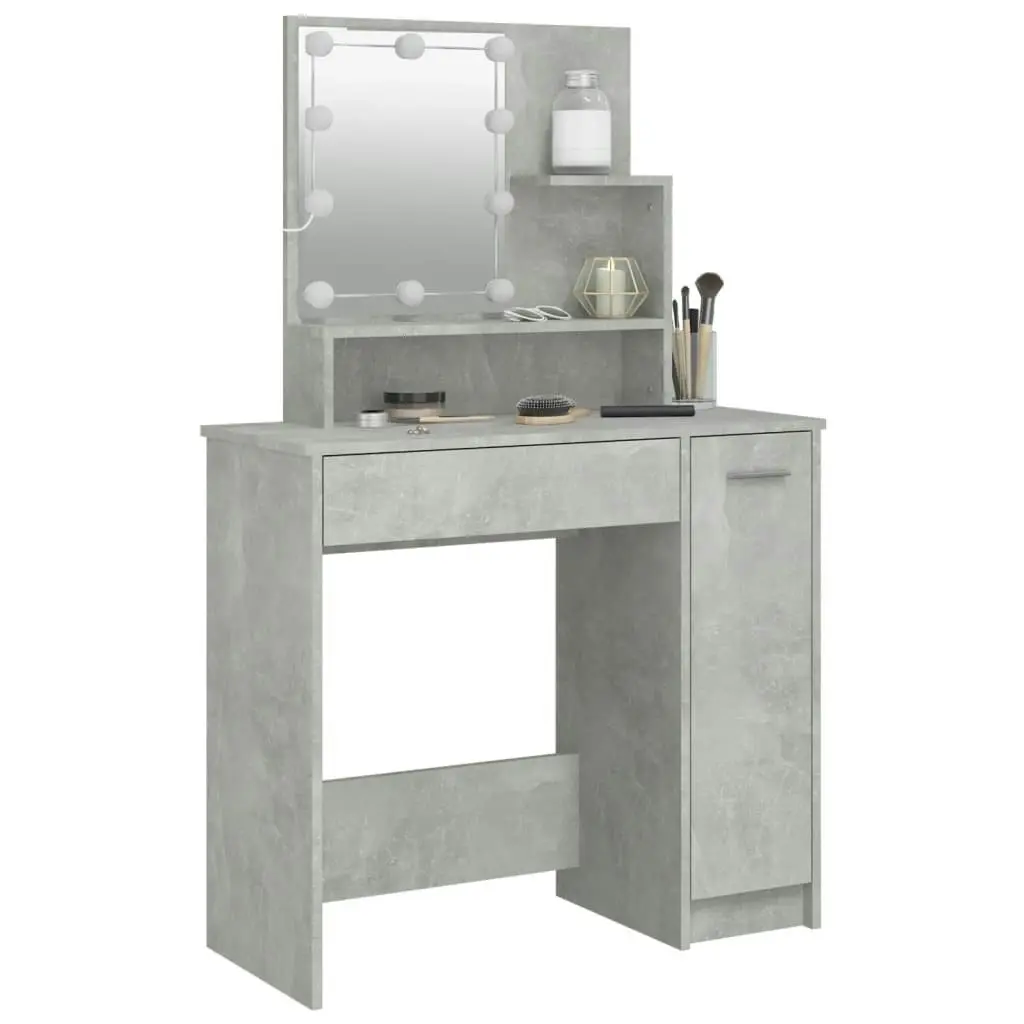 Dressing Table with LED Concrete Grey 86.5x35x136 cm 808814