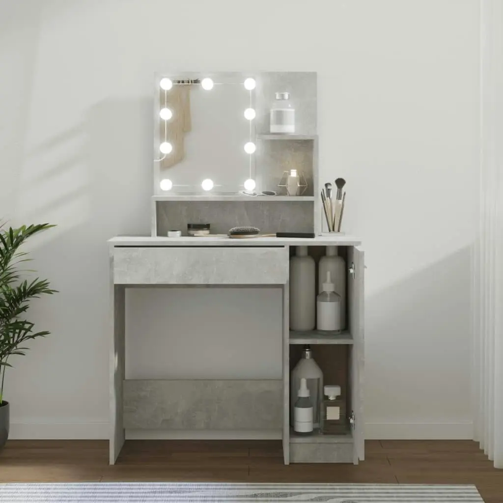 Dressing Table with LED Concrete Grey 86.5x35x136 cm 808814