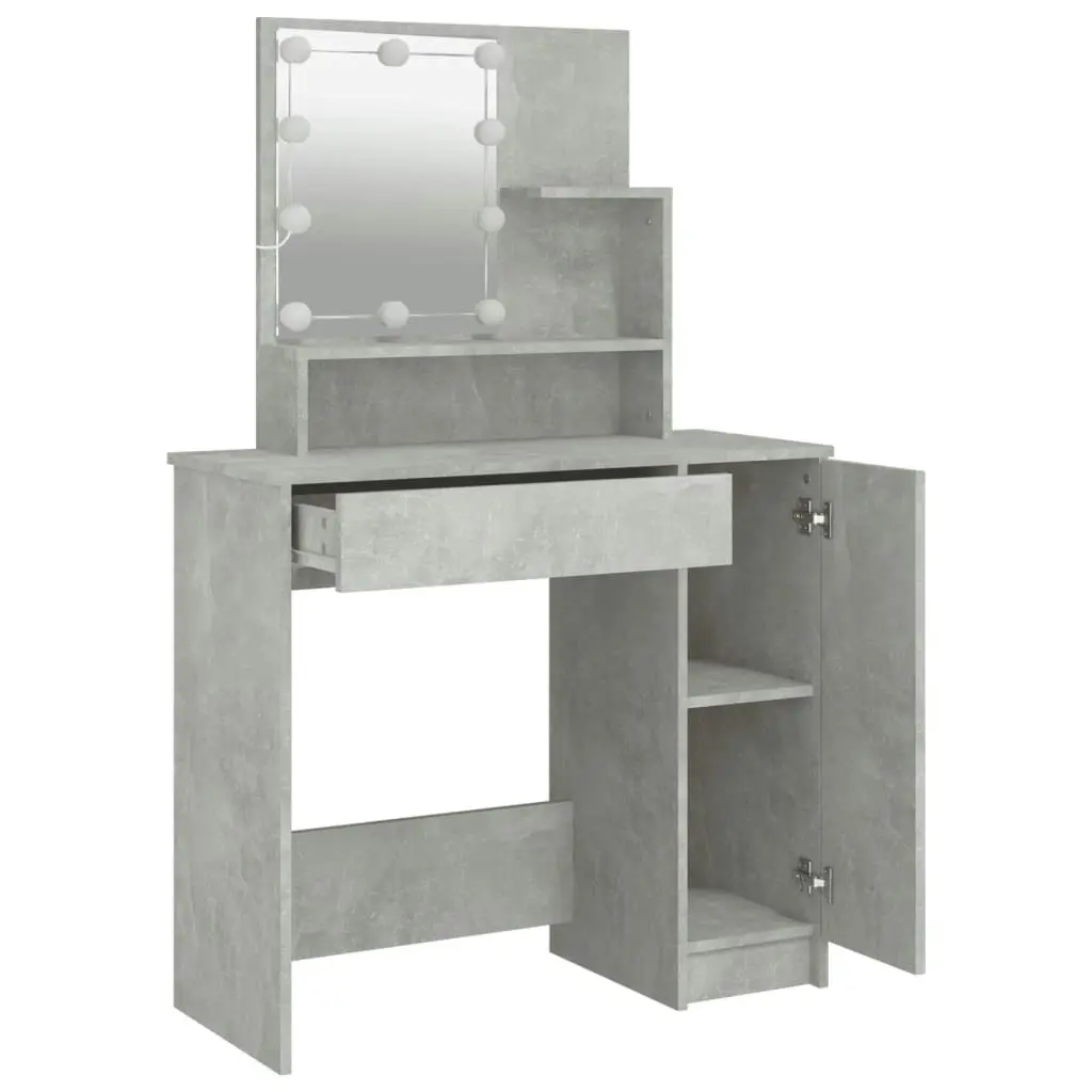 Dressing Table with LED Concrete Grey 86.5x35x136 cm 808814