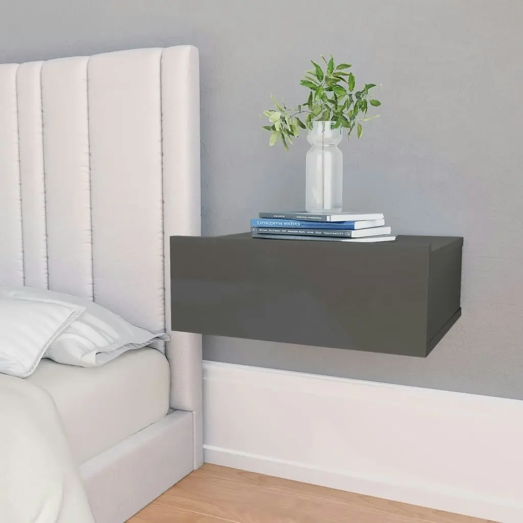 Floating Nightstand High Gloss Grey 40x30x15 cm Engineered Wood 800322