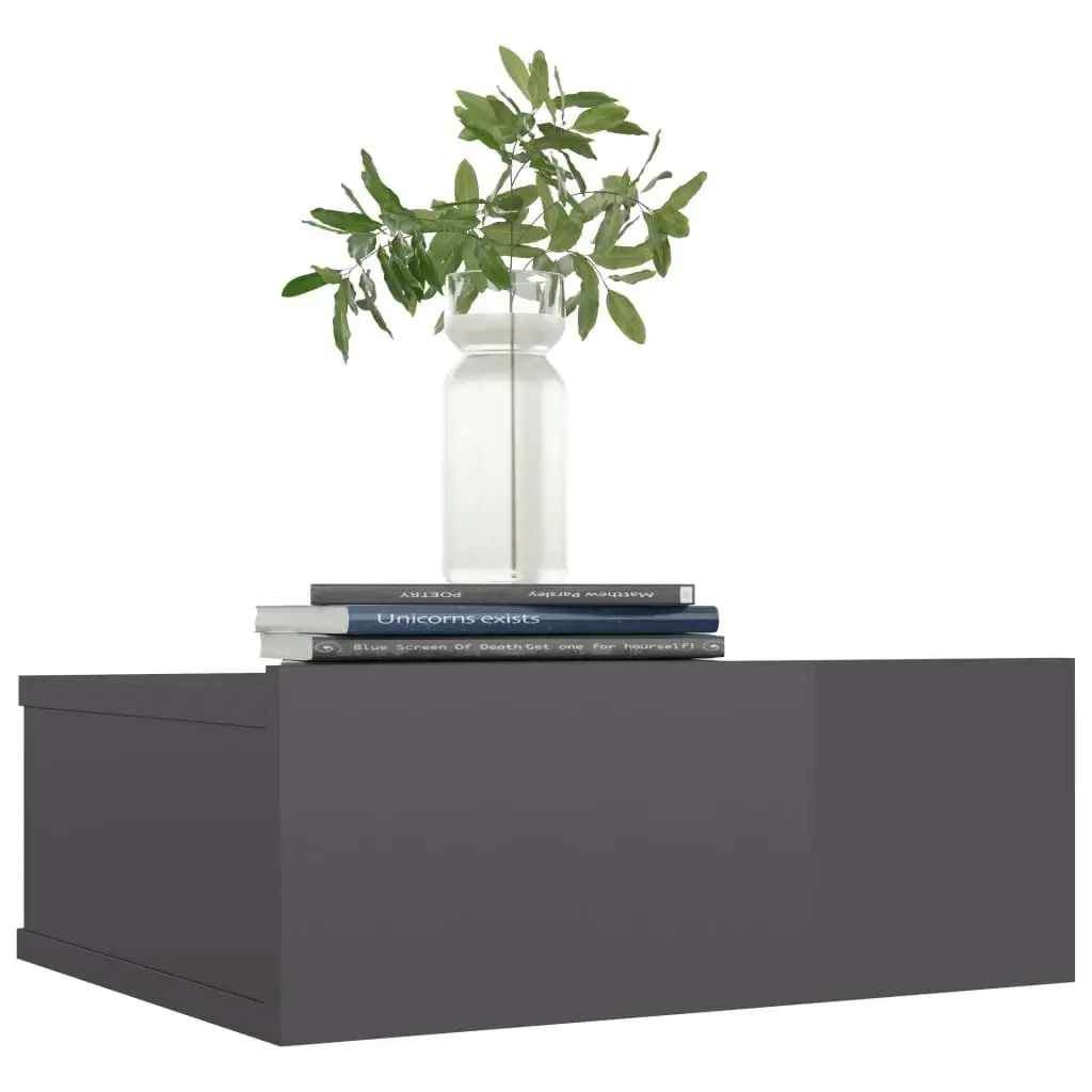 Floating Nightstand High Gloss Grey 40x30x15 cm Engineered Wood 800322