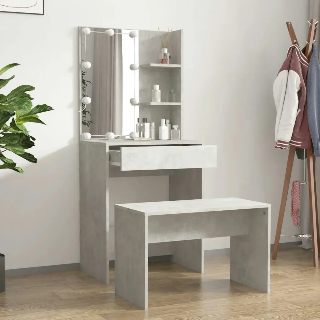 Dressing Table Set with LED Concrete Grey Engineered Wood 3114134