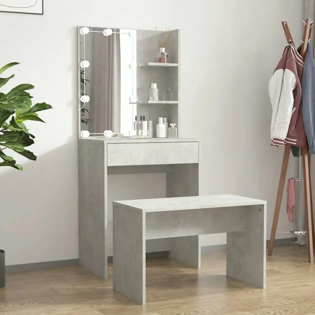 Dressing Table Set with LED Concrete Grey Engineered Wood 3114134