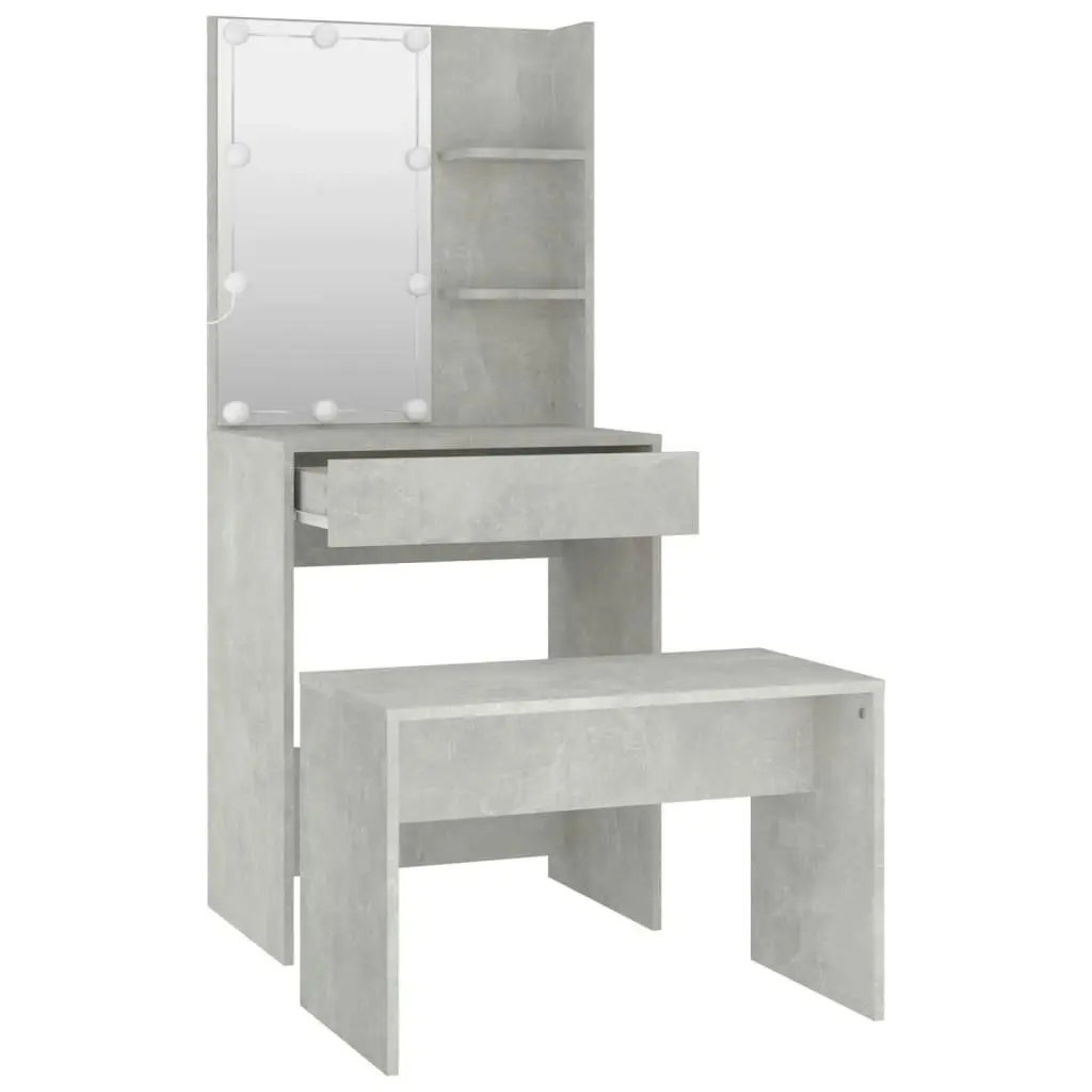 Dressing Table Set with LED Concrete Grey Engineered Wood 3114134