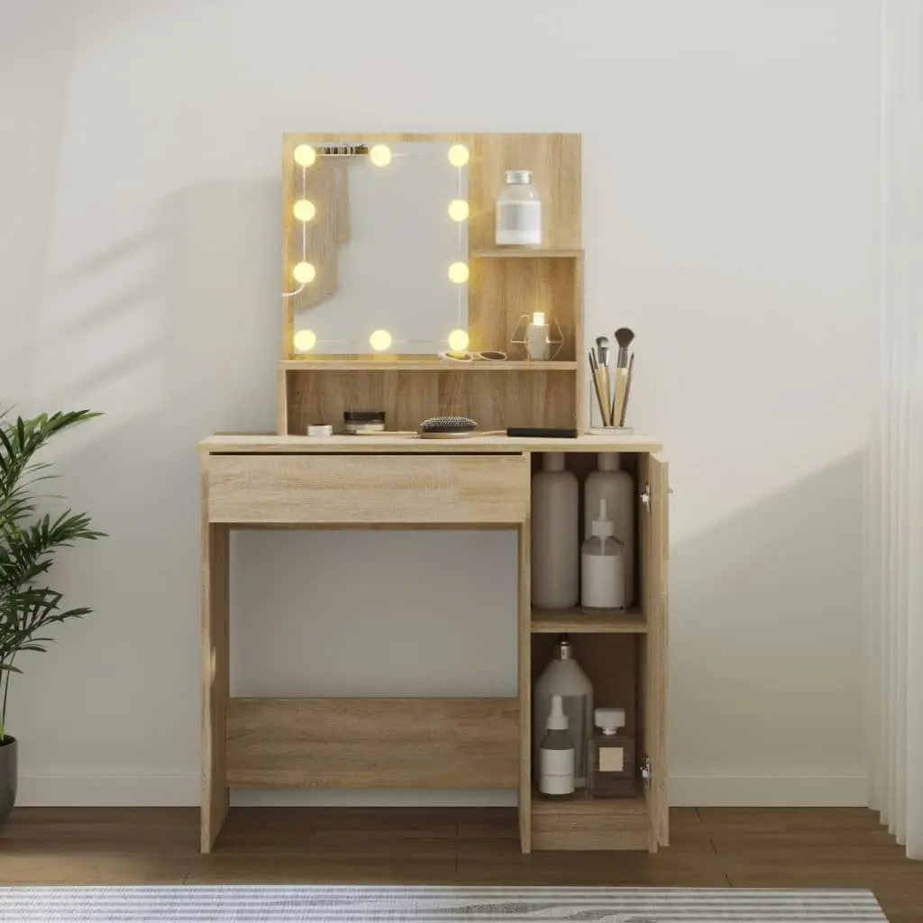 Dressing Table with LED Sonoma Oak 86.5x35x136 cm 808813