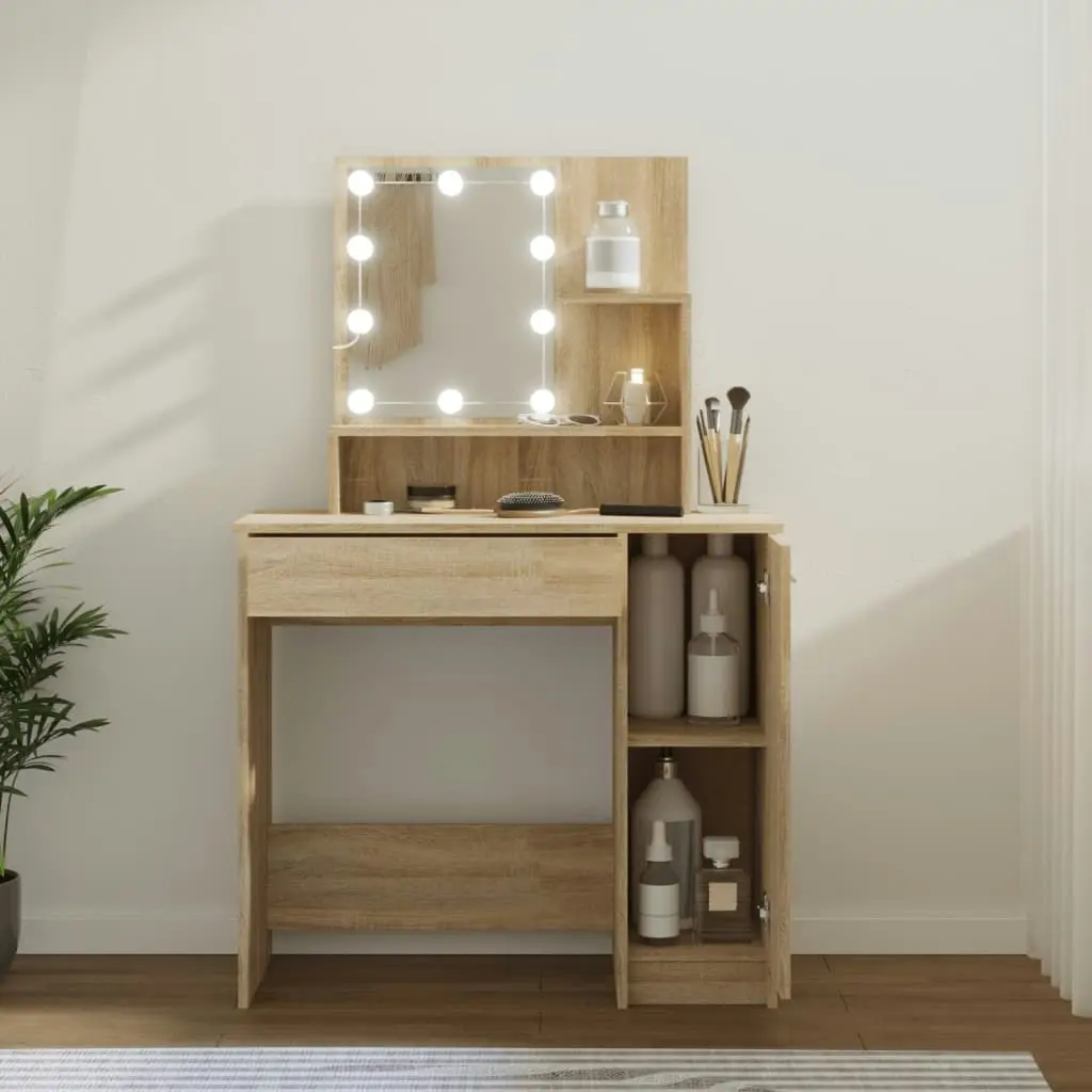 Dressing Table with LED Sonoma Oak 86.5x35x136 cm 808813