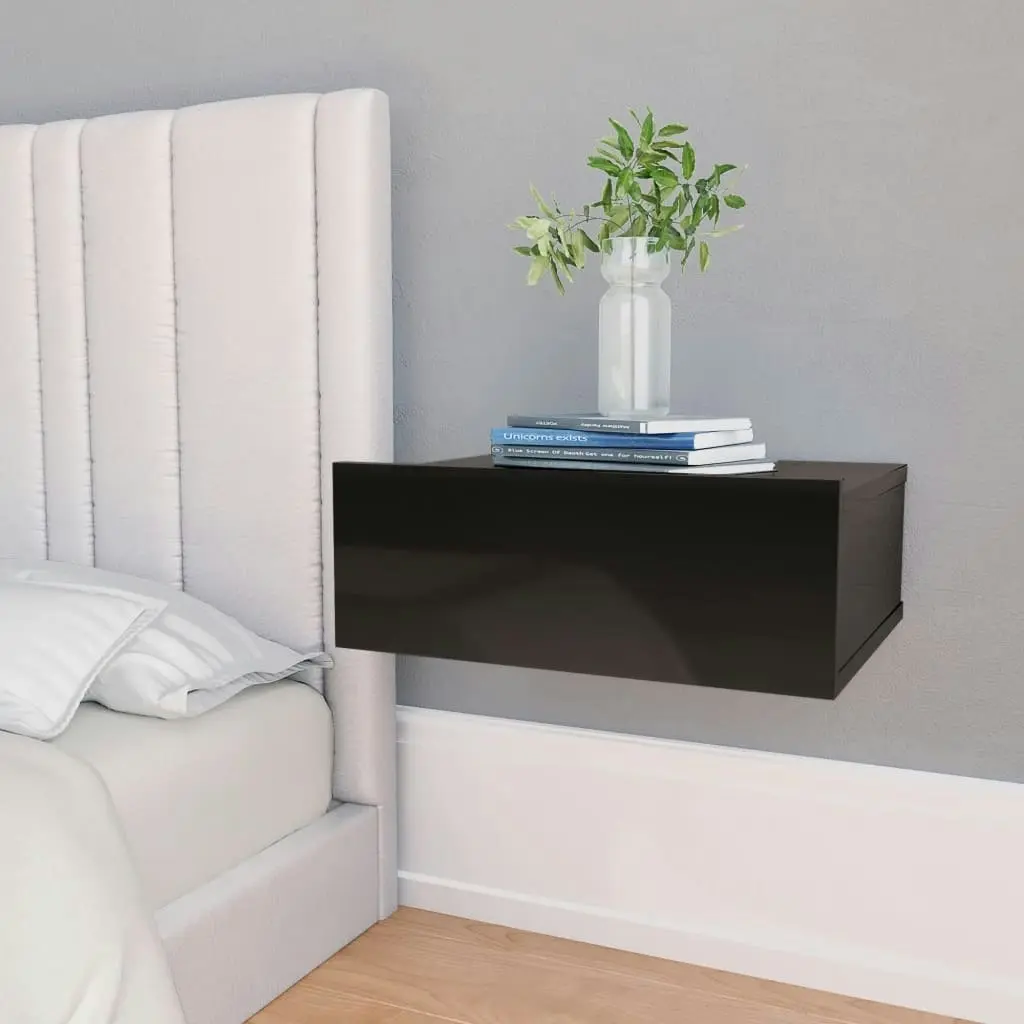 Floating Nightstand High Gloss Black 40x30x15 cm Engineered Wood 800320