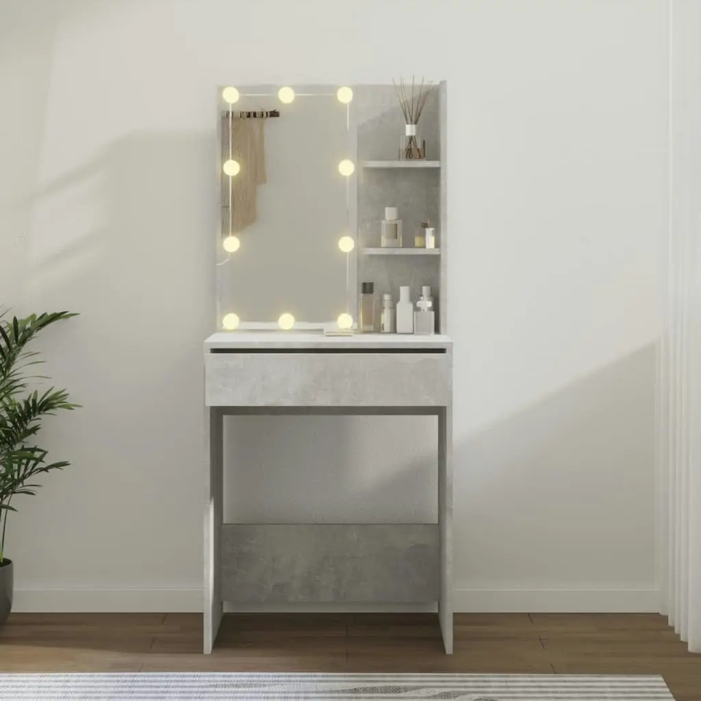 Dressing Table with LED Concrete Grey 60x40x140 cm 808832