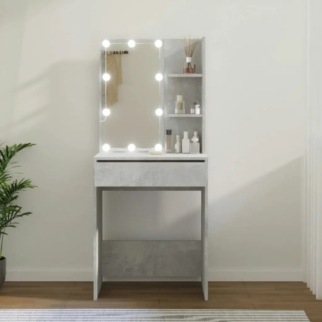 Dressing Table with LED Concrete Grey 60x40x140 cm 808832