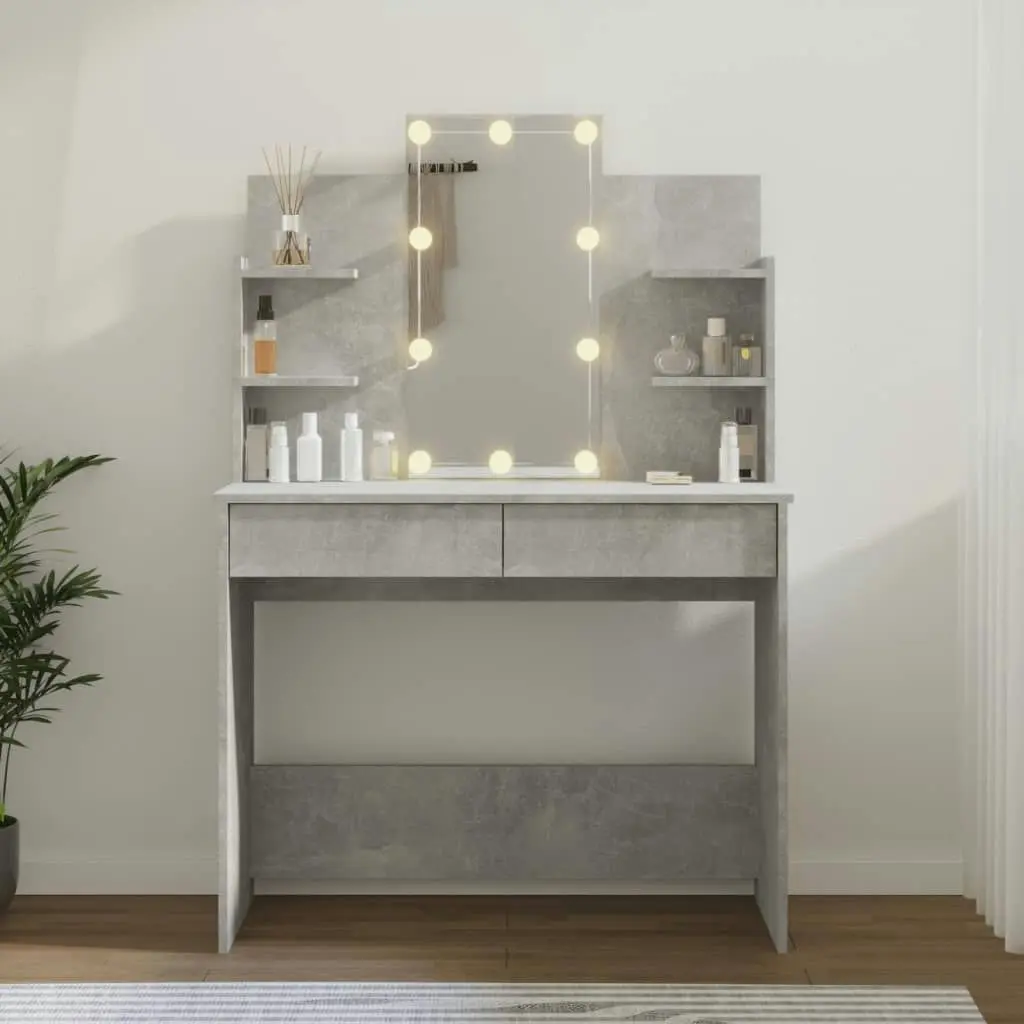 Dressing Table with LED Concrete Grey 96x40x142 cm 808823