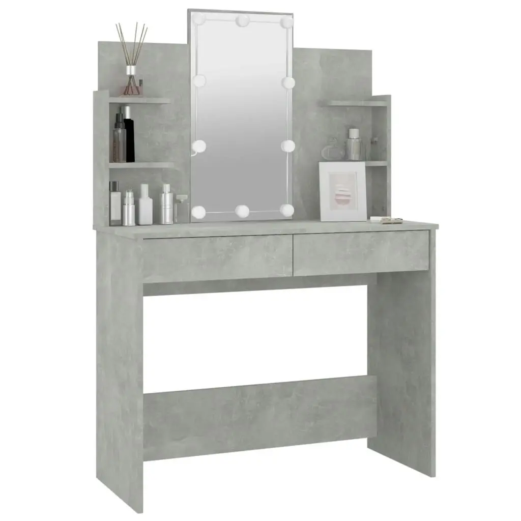 Dressing Table with LED Concrete Grey 96x40x142 cm 808823