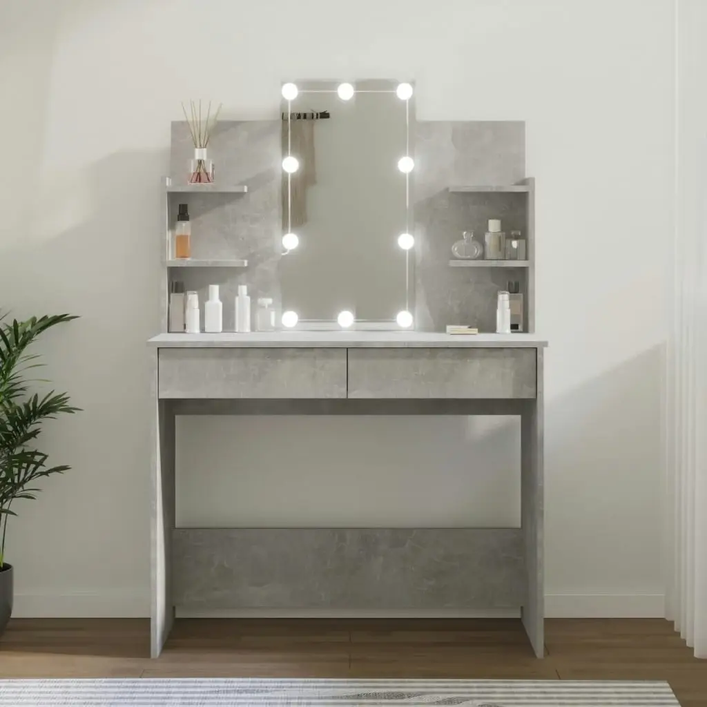 Dressing Table with LED Concrete Grey 96x40x142 cm 808823