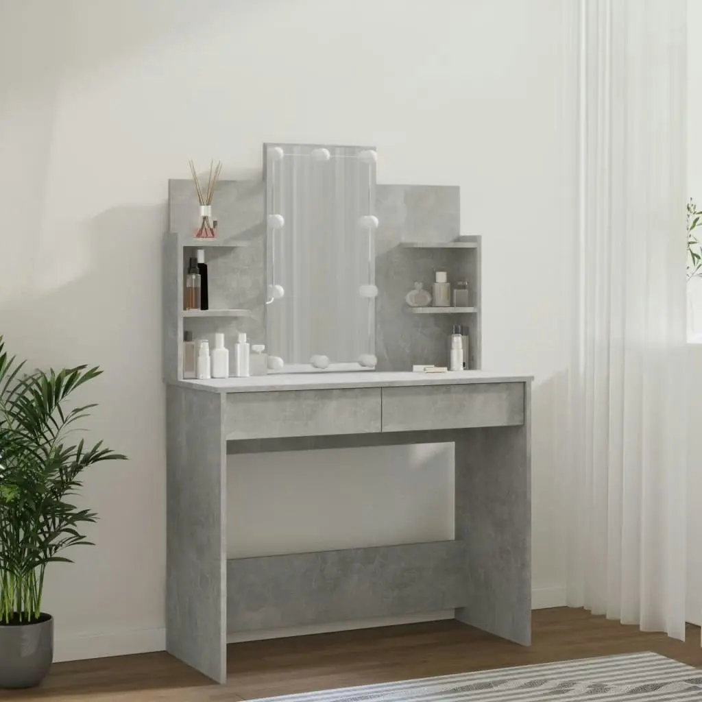 Dressing Table with LED Concrete Grey 96x40x142 cm 808823