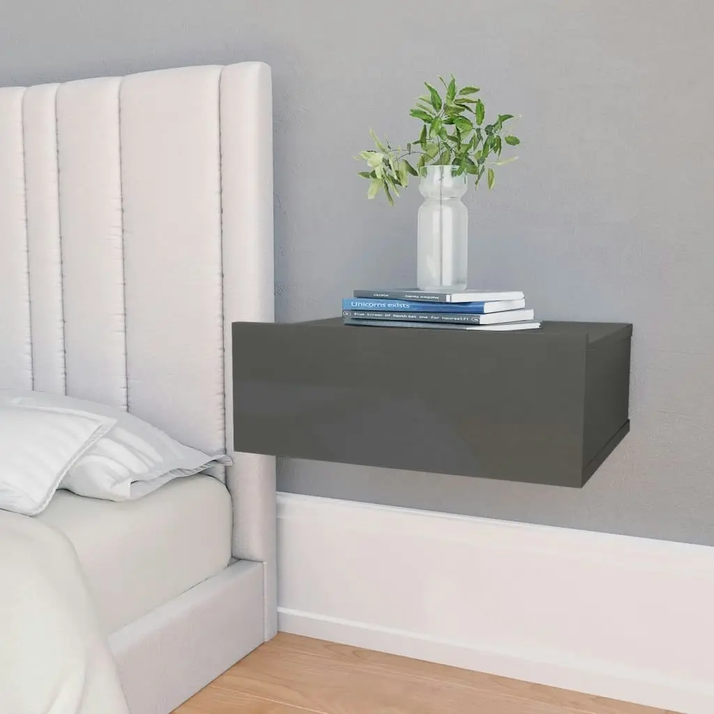 Floating Nightstands 2 pcs High Gloss Grey 40x30x15 cm Engineered Wood 800323