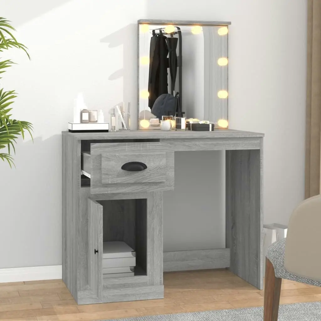 Dressing Table with LED Grey Sonoma 90x50x132.5 cm Engineered Wood 816774