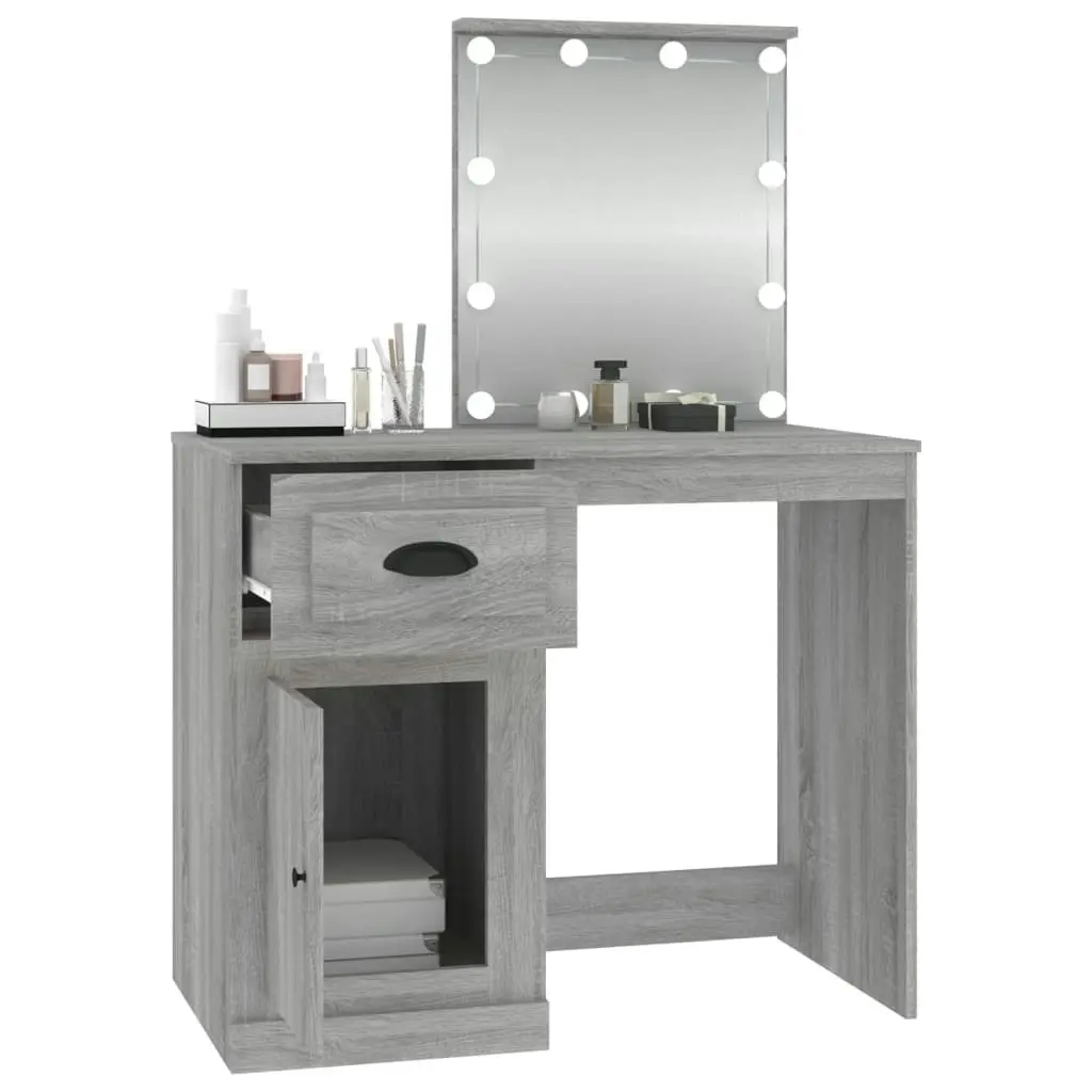 Dressing Table with LED Grey Sonoma 90x50x132.5 cm Engineered Wood 816774