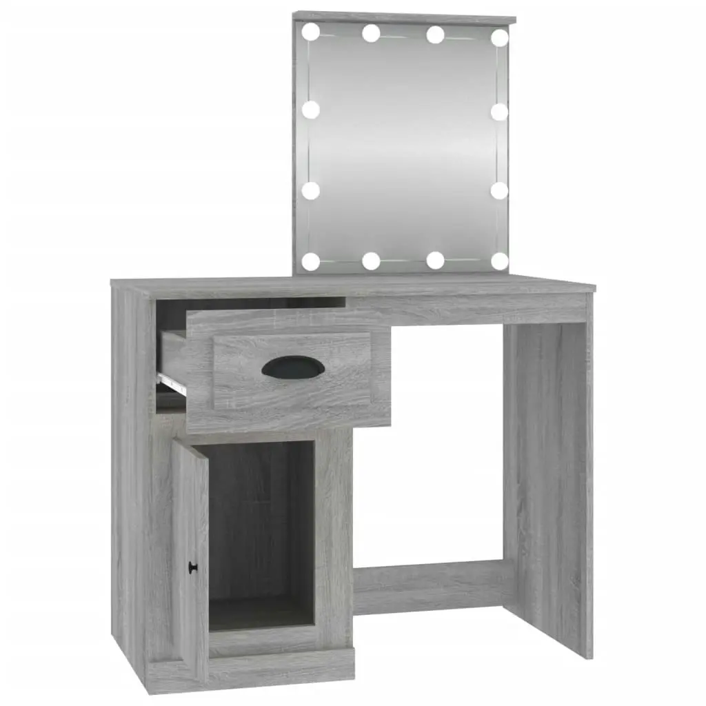 Dressing Table with LED Grey Sonoma 90x50x132.5 cm Engineered Wood 816774