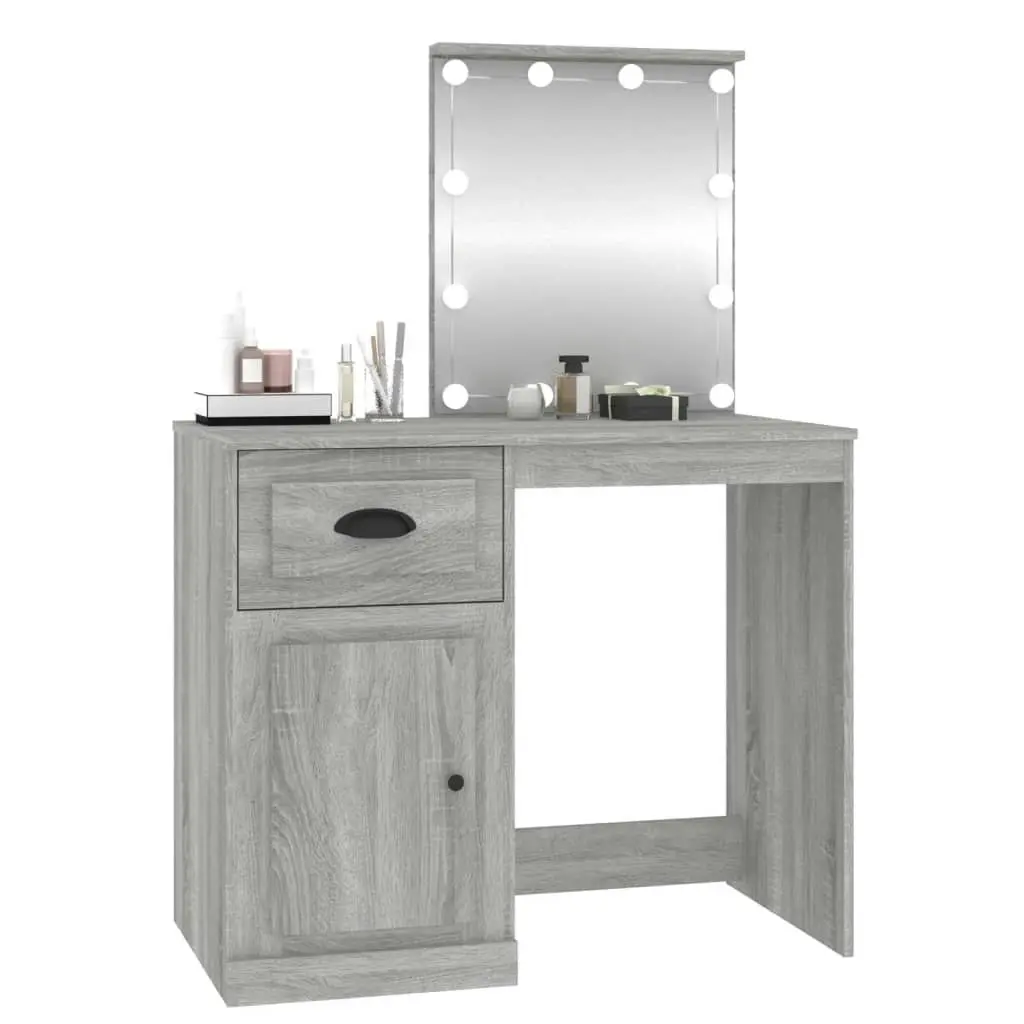 Dressing Table with LED Grey Sonoma 90x50x132.5 cm Engineered Wood 816774