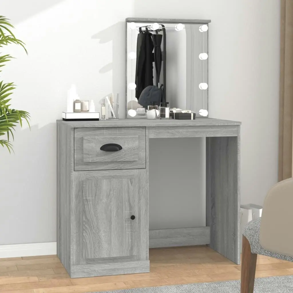 Dressing Table with LED Grey Sonoma 90x50x132.5 cm Engineered Wood 816774