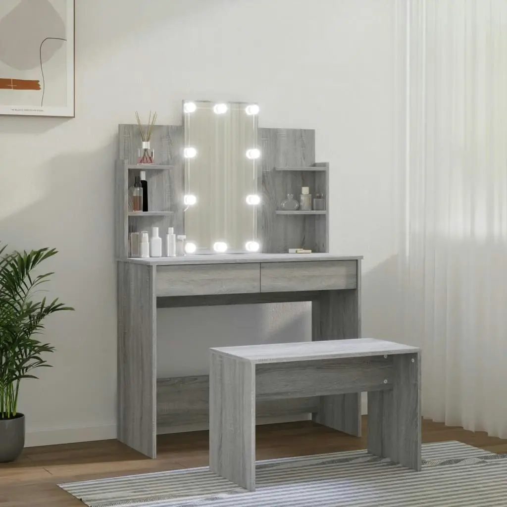 Dressing Table Set with LED Grey Sonoma Engineered Wood 3114129