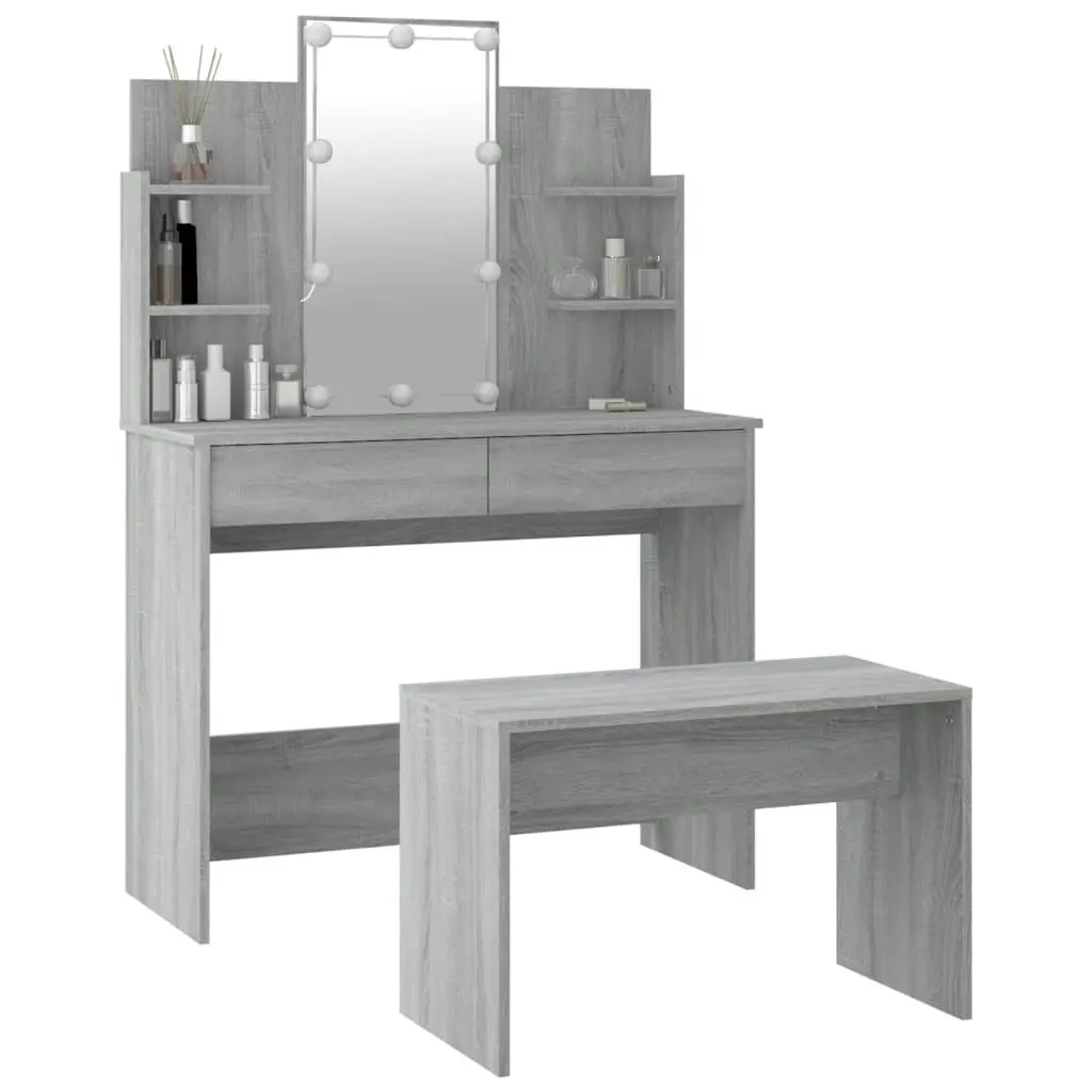 Dressing Table Set with LED Grey Sonoma Engineered Wood 3114129