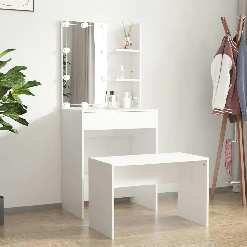 Dressing Table Set with LED White Engineered Wood 3114131