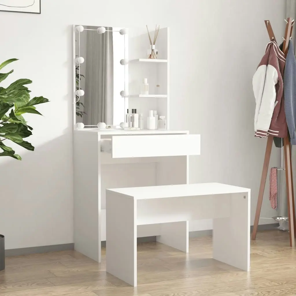 Dressing Table Set with LED White Engineered Wood 3114131