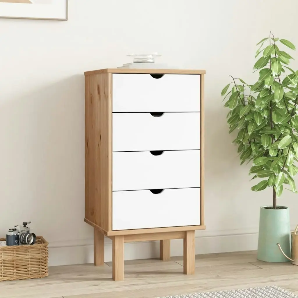 Drawer Cabinet OTTA Brown&White 45x39x90cm Solid Wood Pine 348581