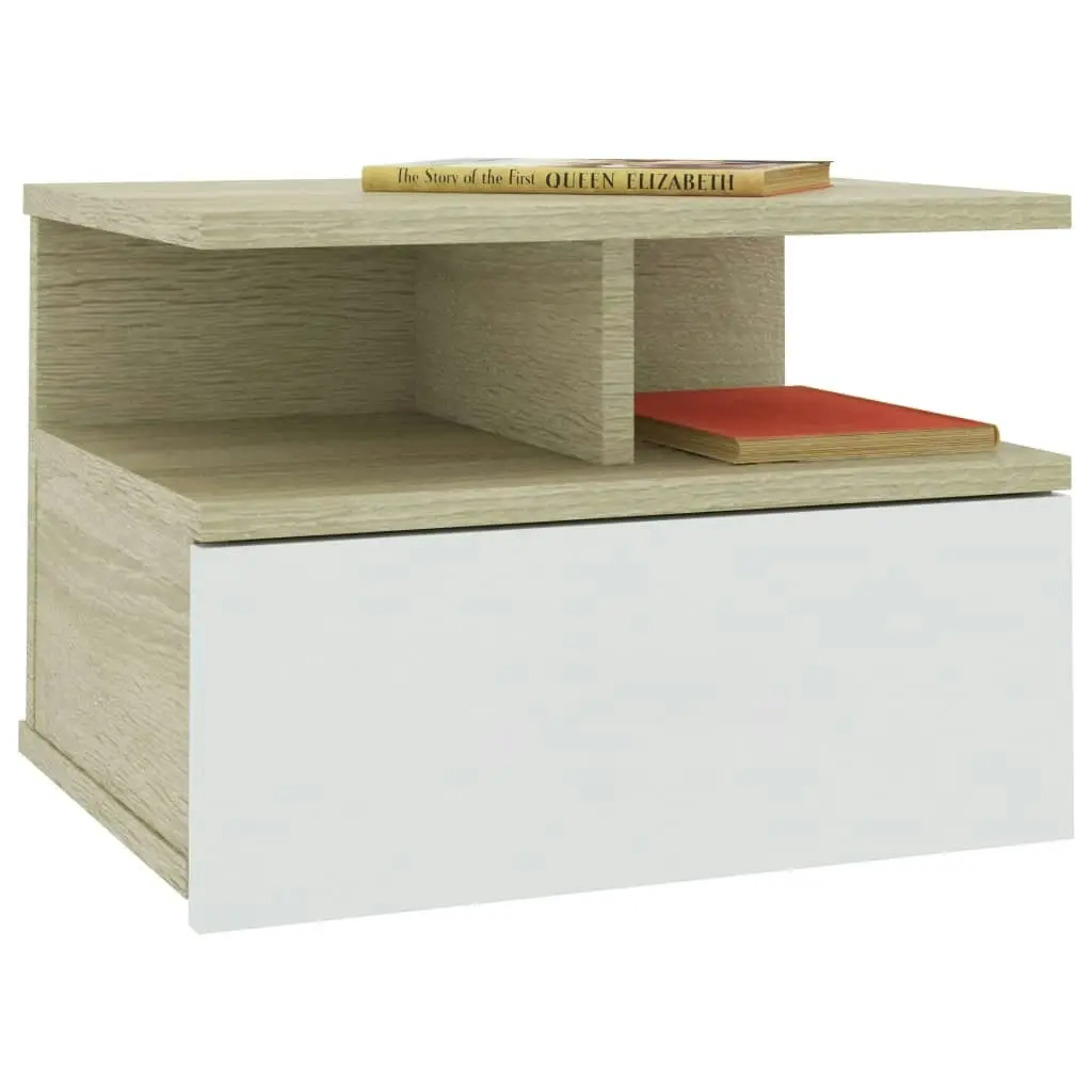 Floating Nightstands 2 pcs White and Sonoma Oak 40x31x27 cm Engineered Wood 800416