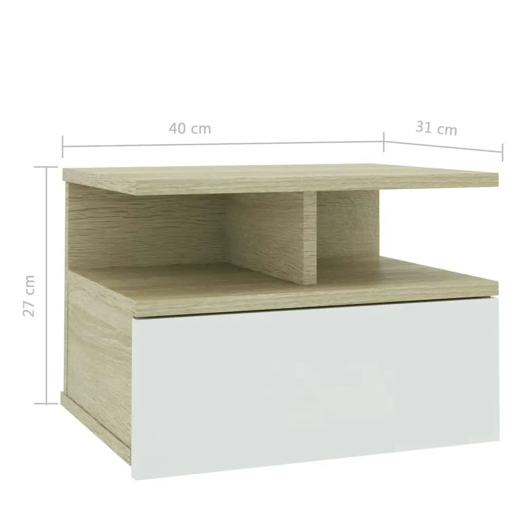 Floating Nightstands 2 pcs White and Sonoma Oak 40x31x27 cm Engineered Wood 800416