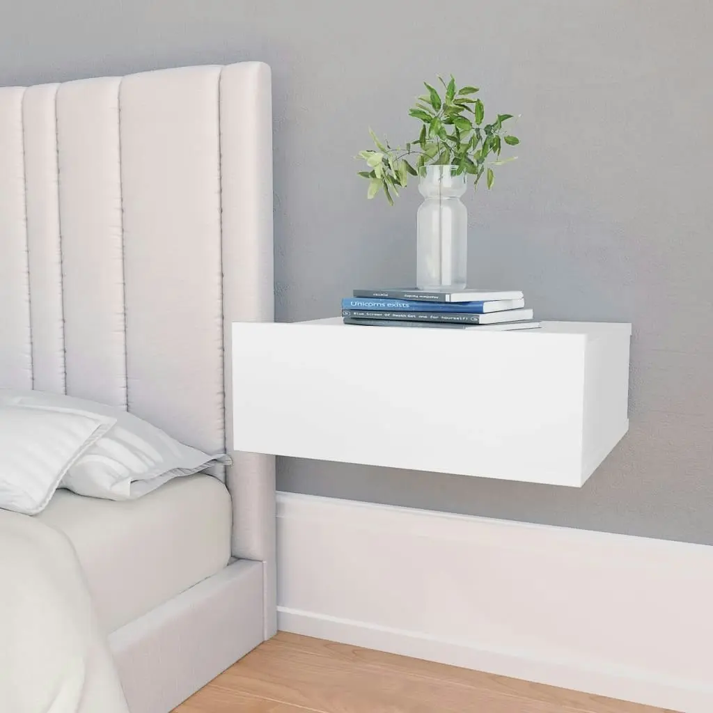 Floating Nightstand White 40x30x15cm Engineered Wood 800306