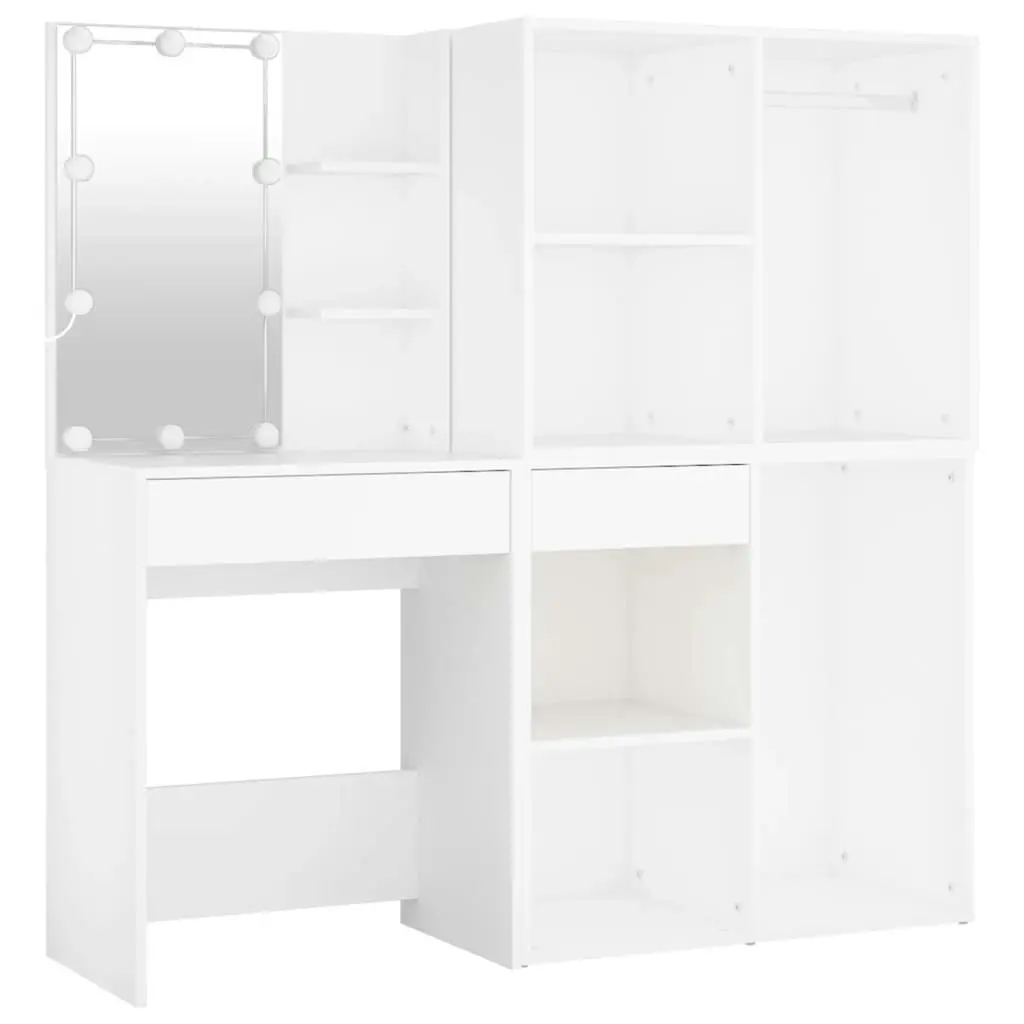 LED Dressing Table with 2 Cabinets White Engineered Wood 3082026