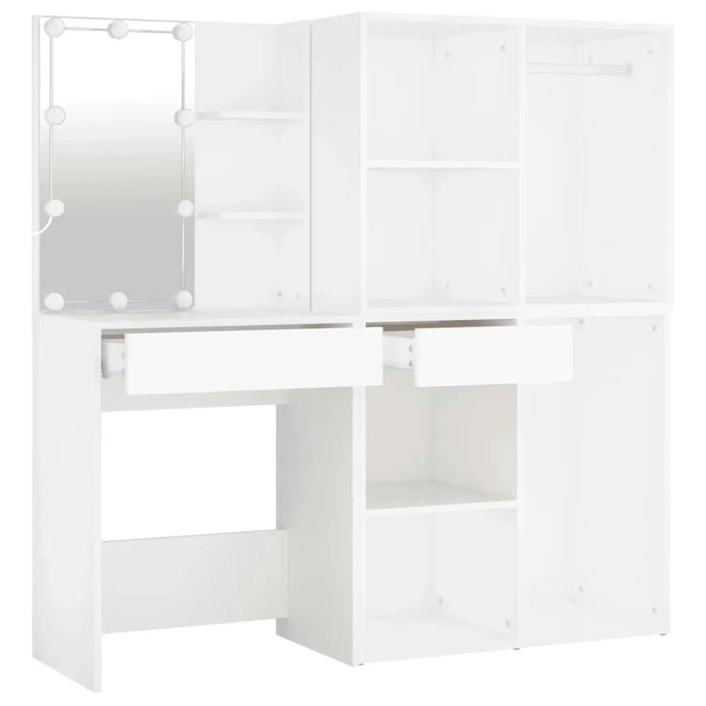 LED Dressing Table with 2 Cabinets White Engineered Wood 3082026