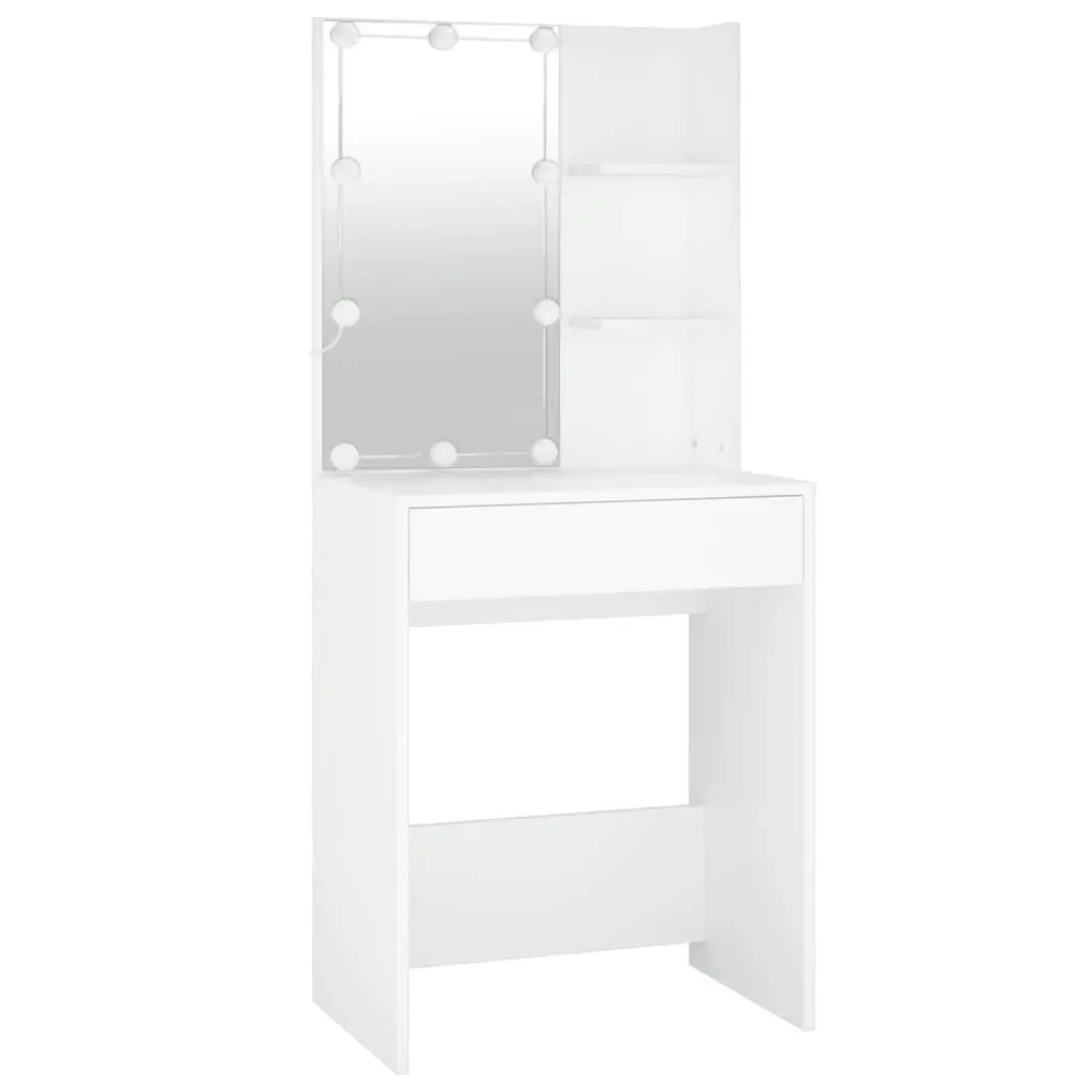 LED Dressing Table with 2 Cabinets White Engineered Wood 3082026