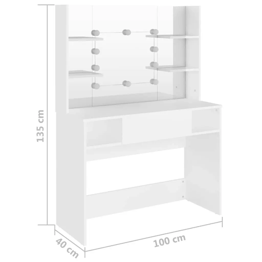 Makeup Table with LED Lights 100x40x135 cm MDF White 331538