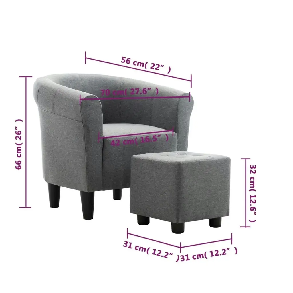 2 Piece Armchair and Stool Set Light Grey Fabric 248034