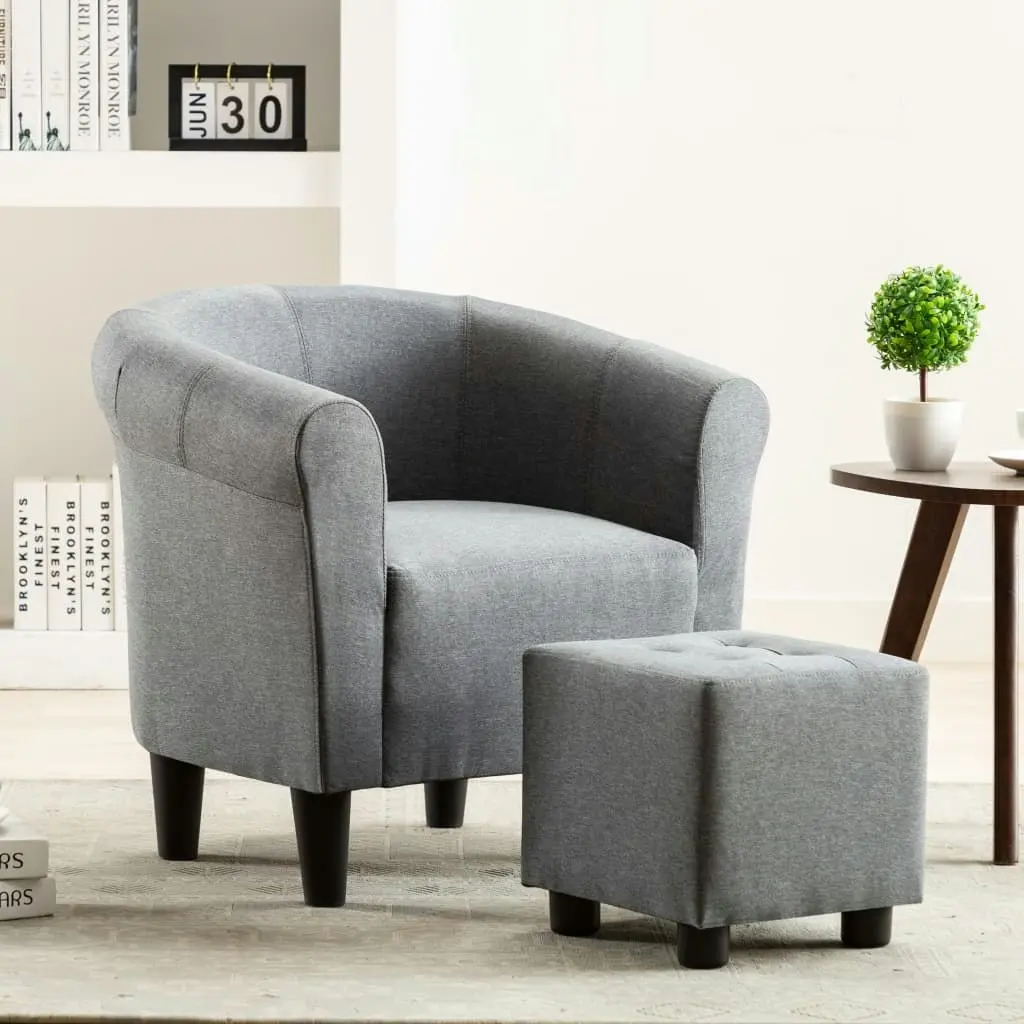 2 Piece Armchair and Stool Set Light Grey Fabric 248034