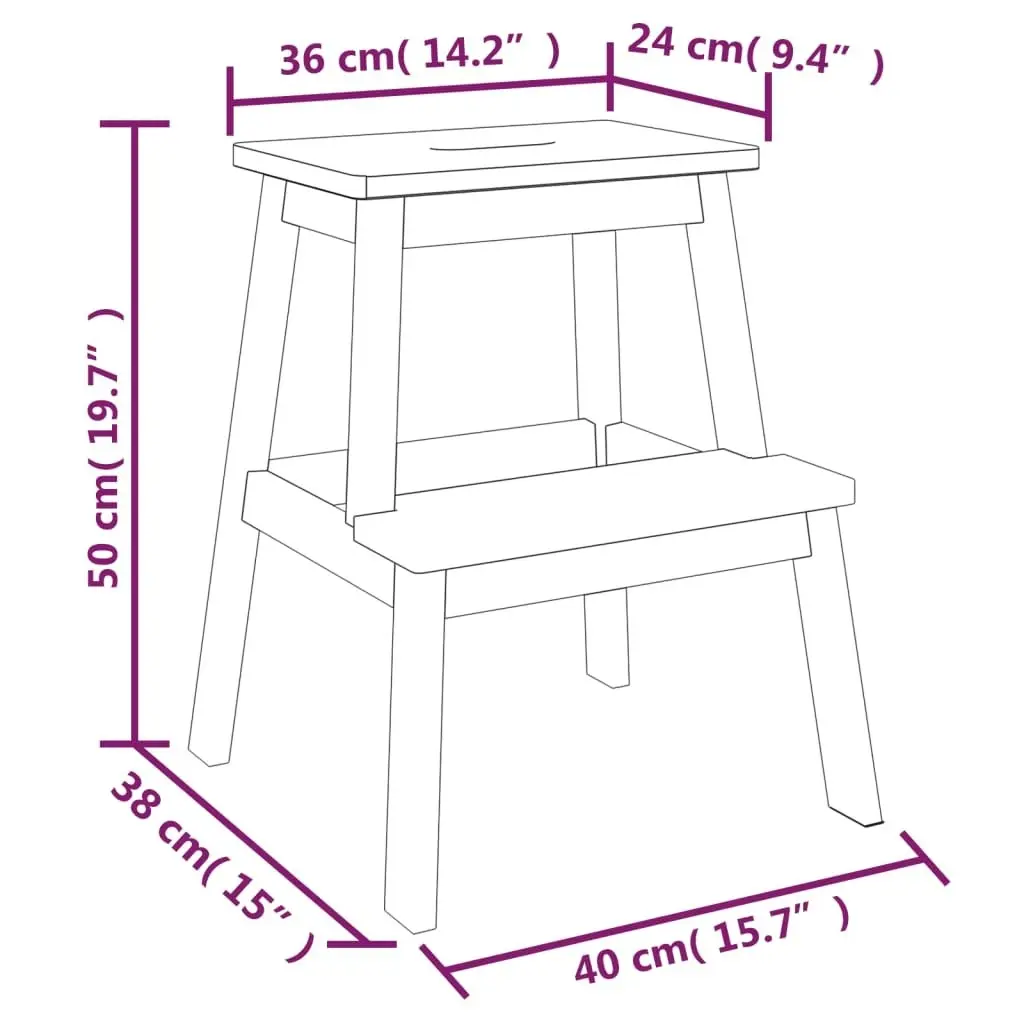 2 Step Stool 40x38x50 cm Solid Wood Acacia 153333