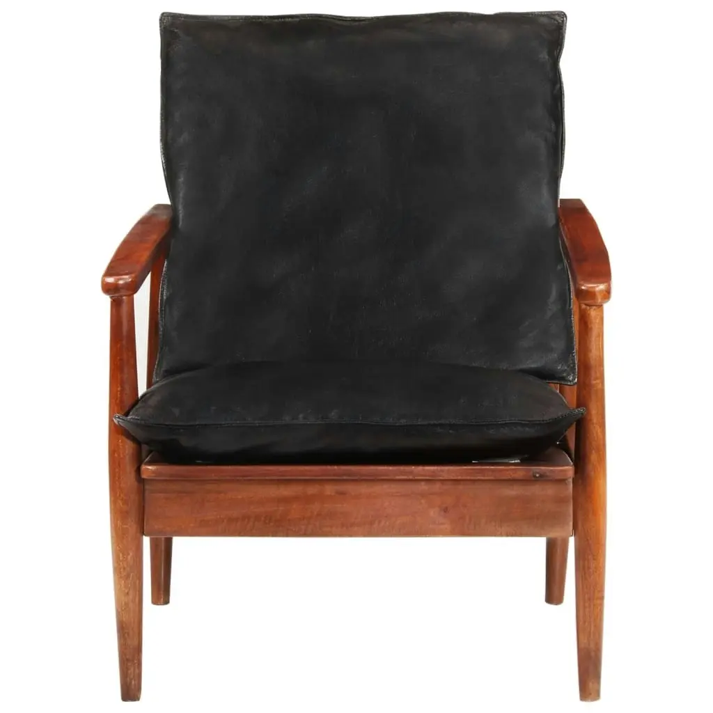 Armchair Black Real Leather and Solid Wood Acacia 340922