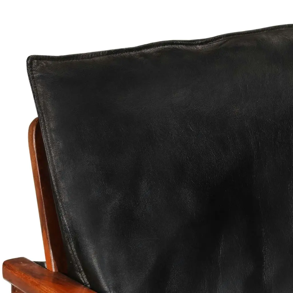 Armchair Black Real Leather and Solid Wood Acacia 340922