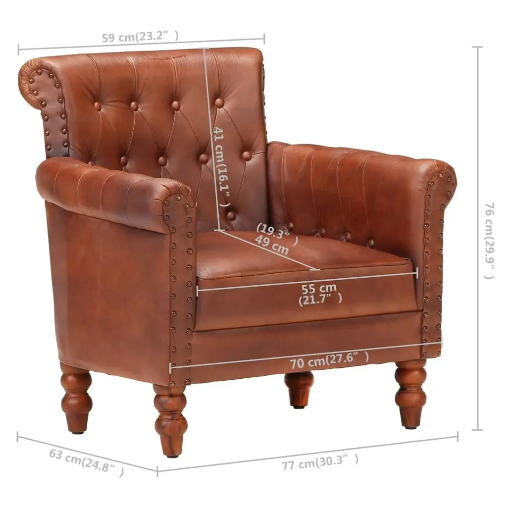 Armchair Brown Real Goat Leather 288287