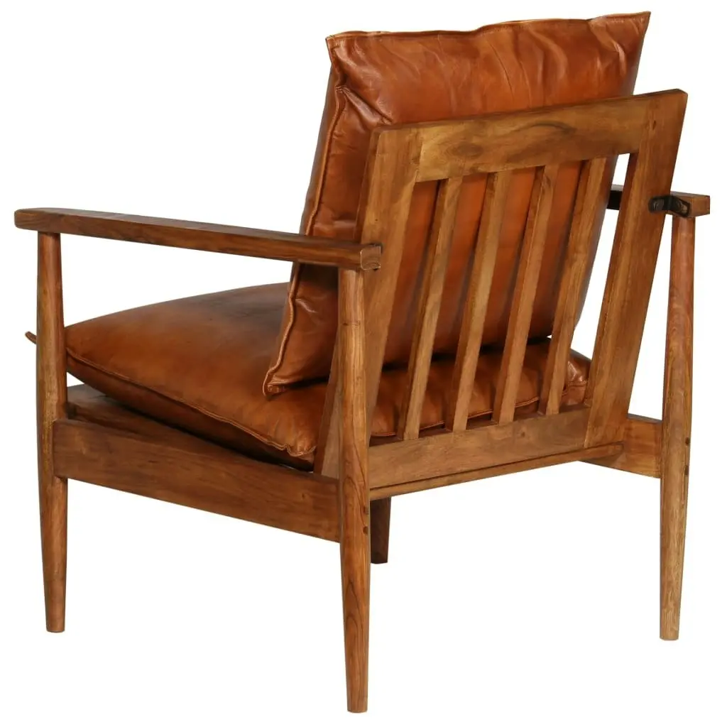 Armchair Brown Real Leather with Acacia Wood 246480